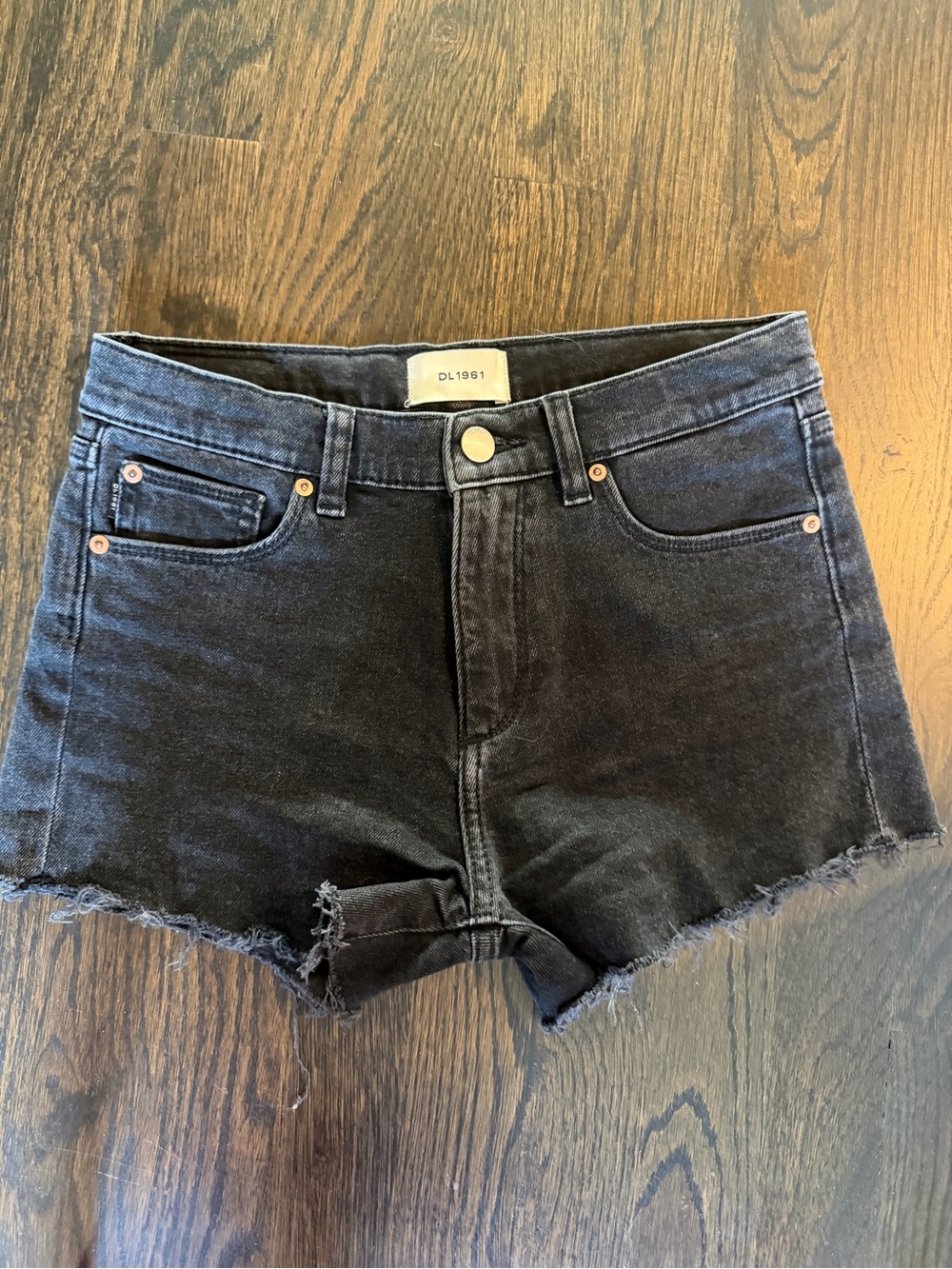 DL1961 Black High-Rise Frayed Hem Jean Shorts